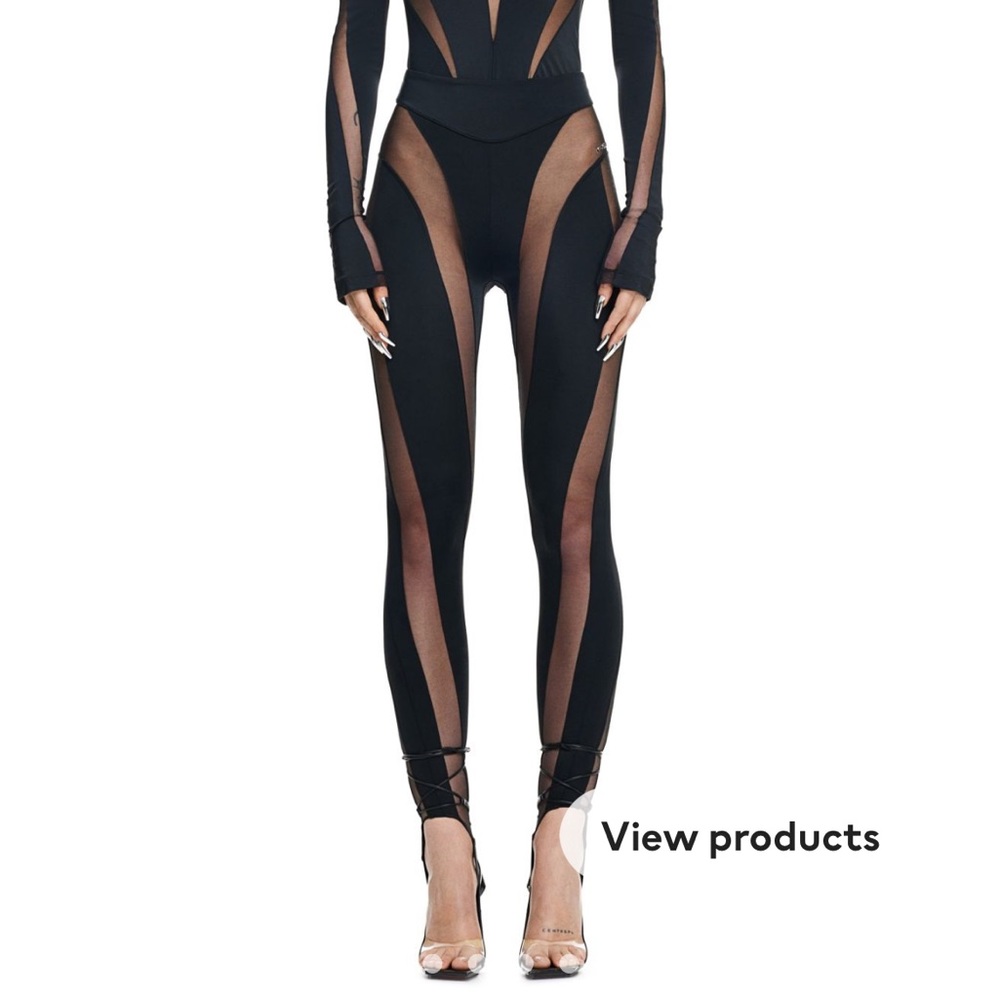 Mugler Black Sheer Panel Leggings